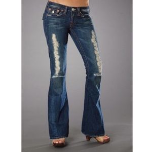 True Religion destroyed ripped flared jeans